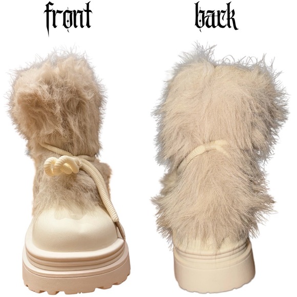 faux fur boots women’s size 7 in cream beige - Picture 2 of 6